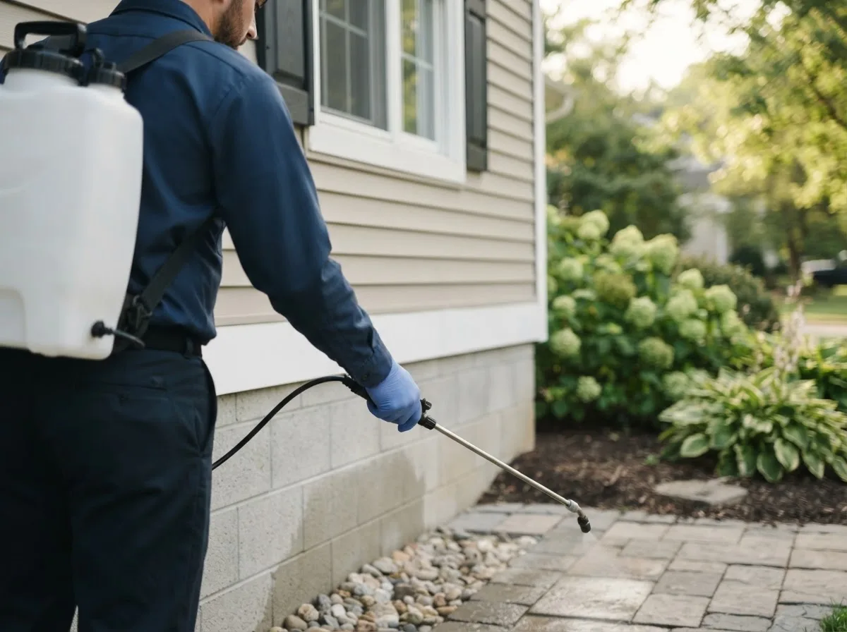 Pest control technician inspecting a home in Troy, OH
